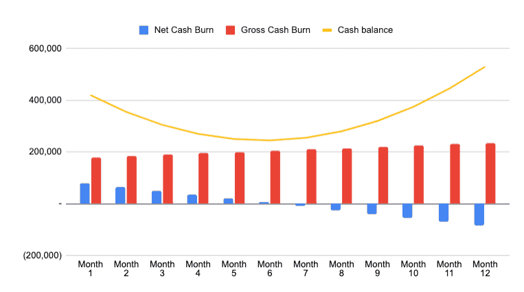 cash burn rate and runway chart