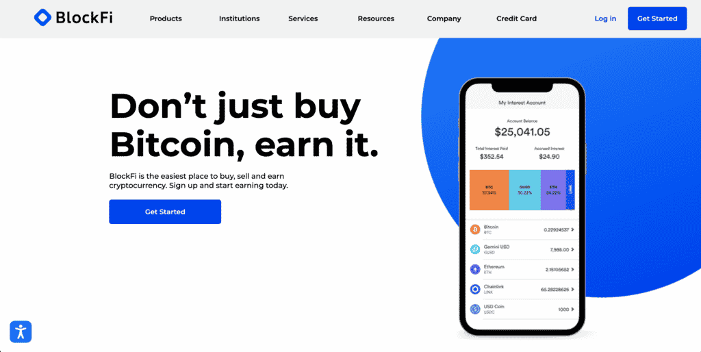 BlockFi's landing page