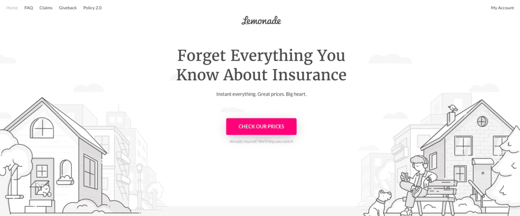 Lemonade's landing page