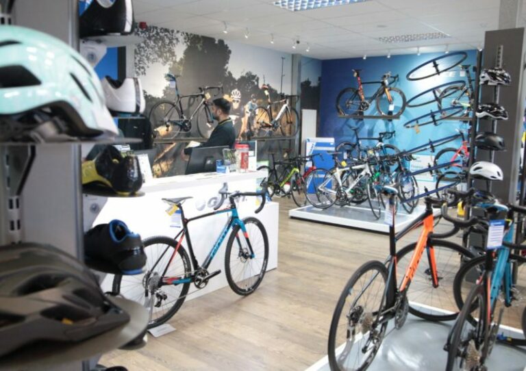 the interior of a bike shop