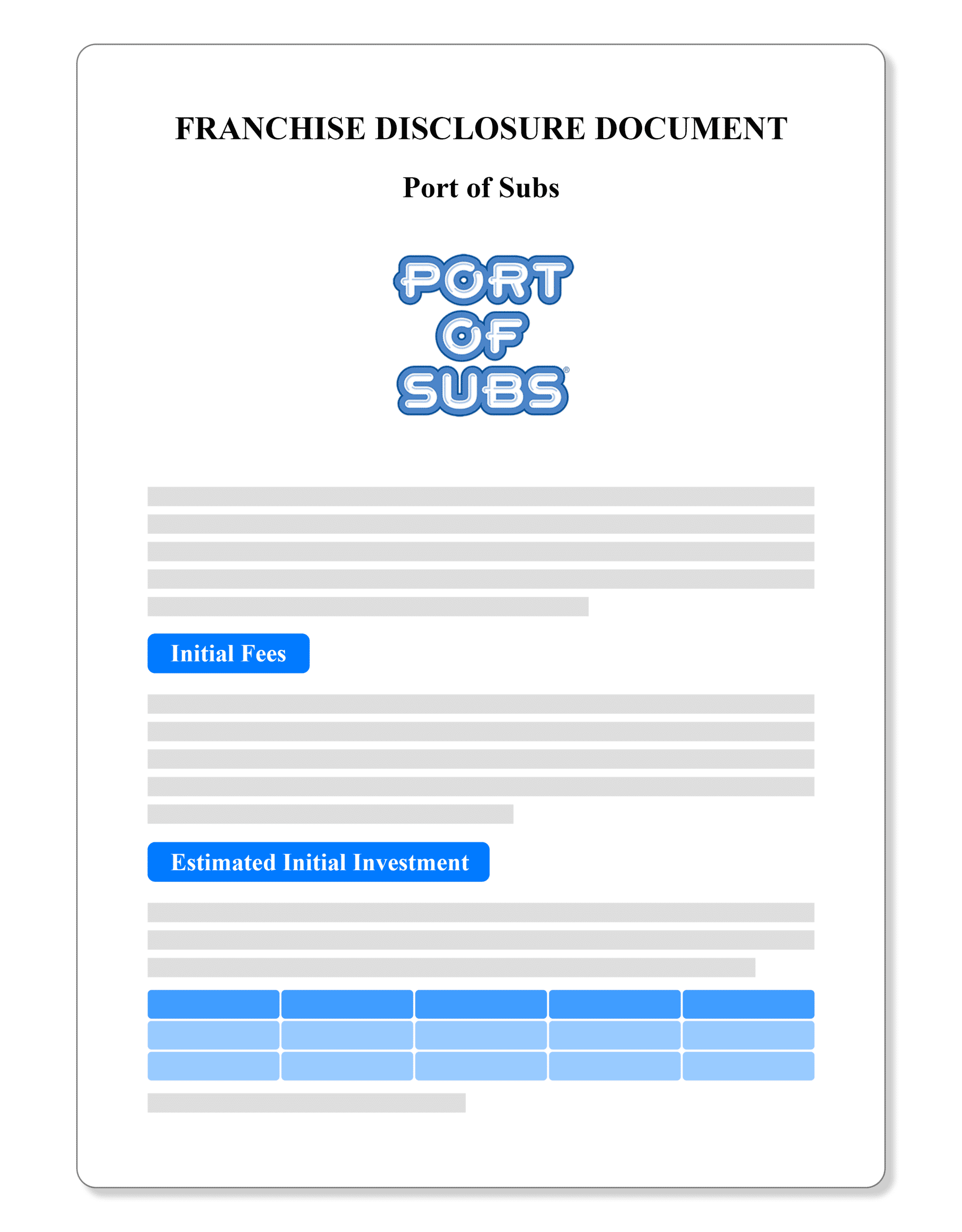 Port of Subs Franchise Disclosure Document