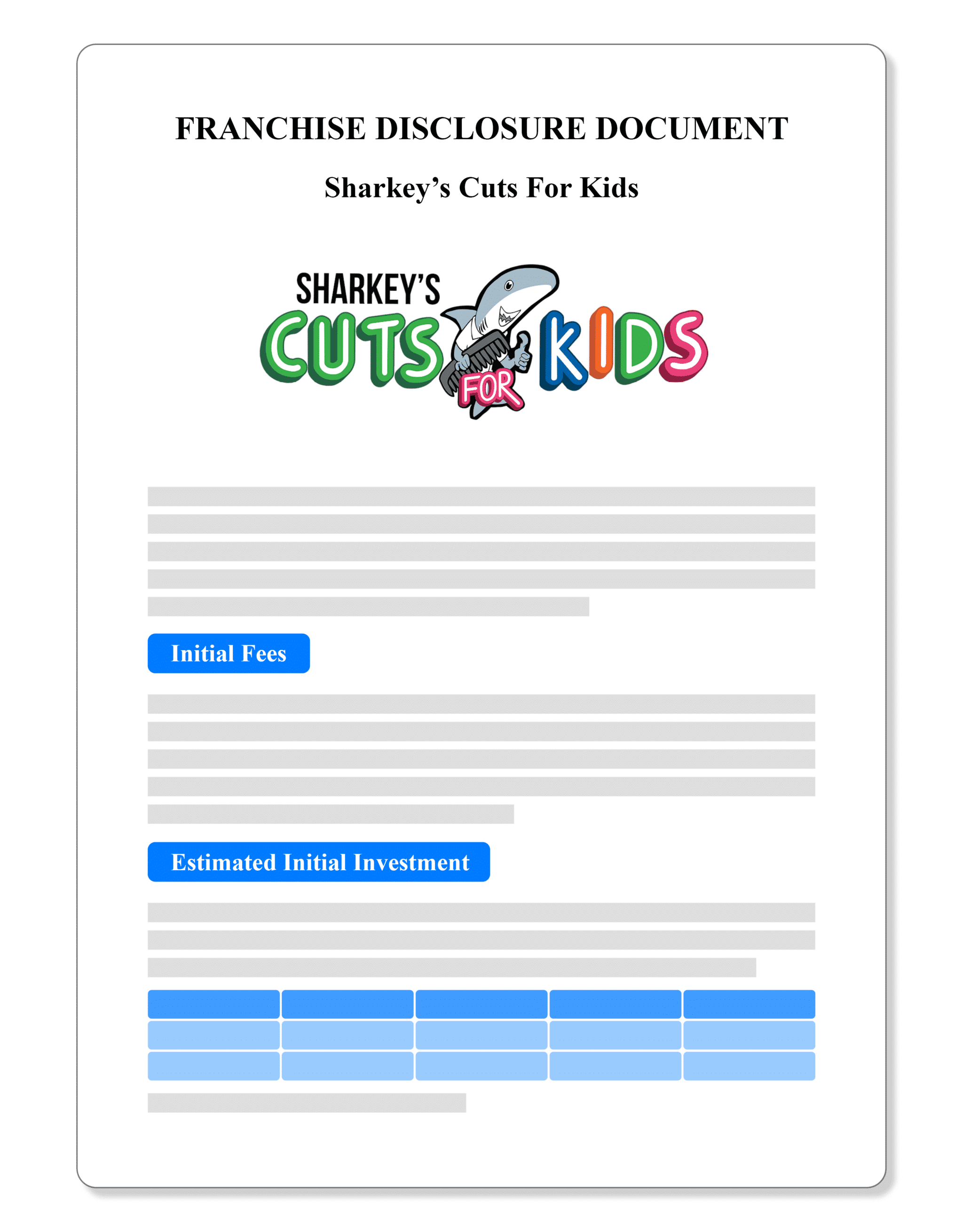 Sharkey's Cuts For Kids Franchise Disclosure Document 2023