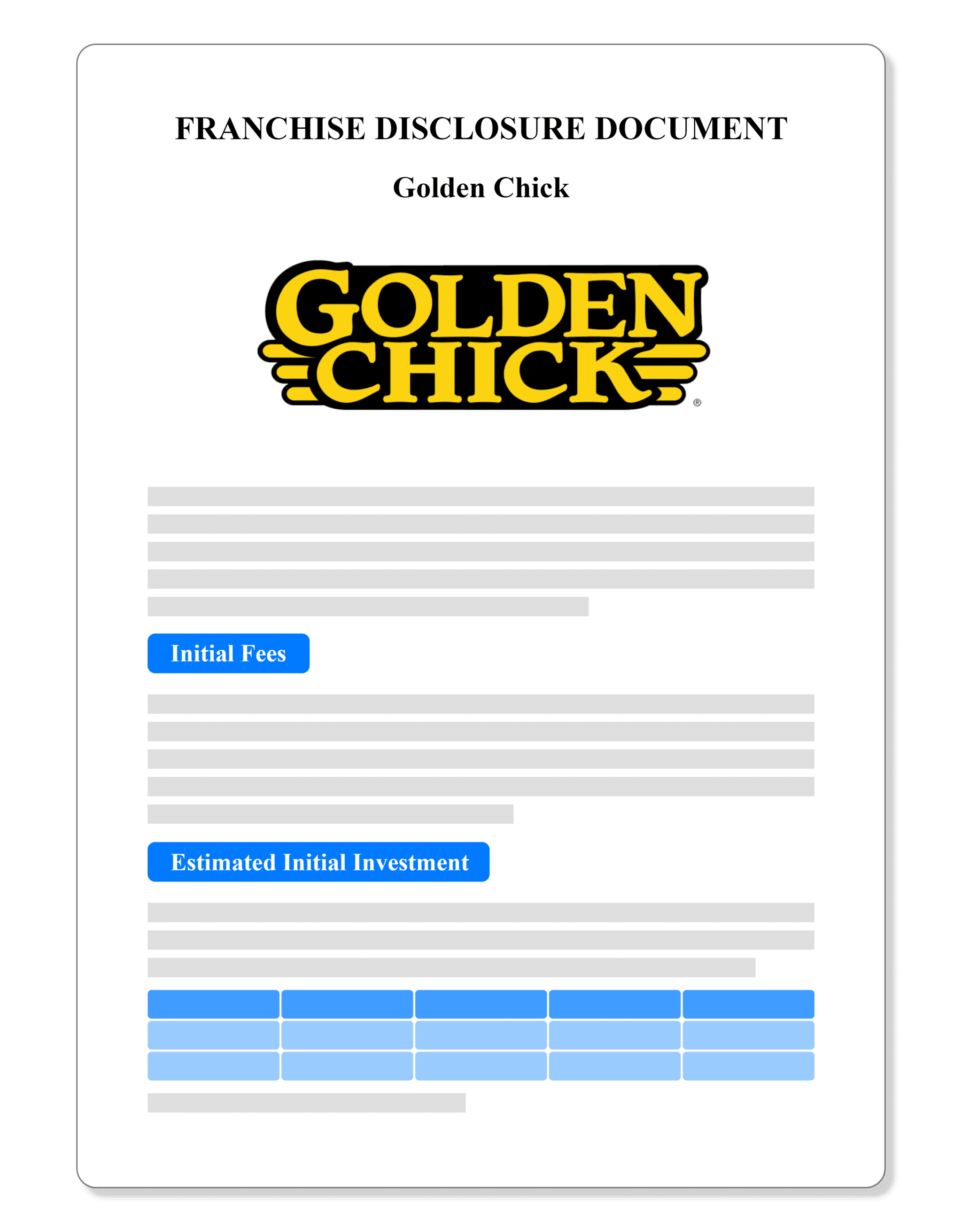 Golden Chick Franchise Disclosure Document 2018