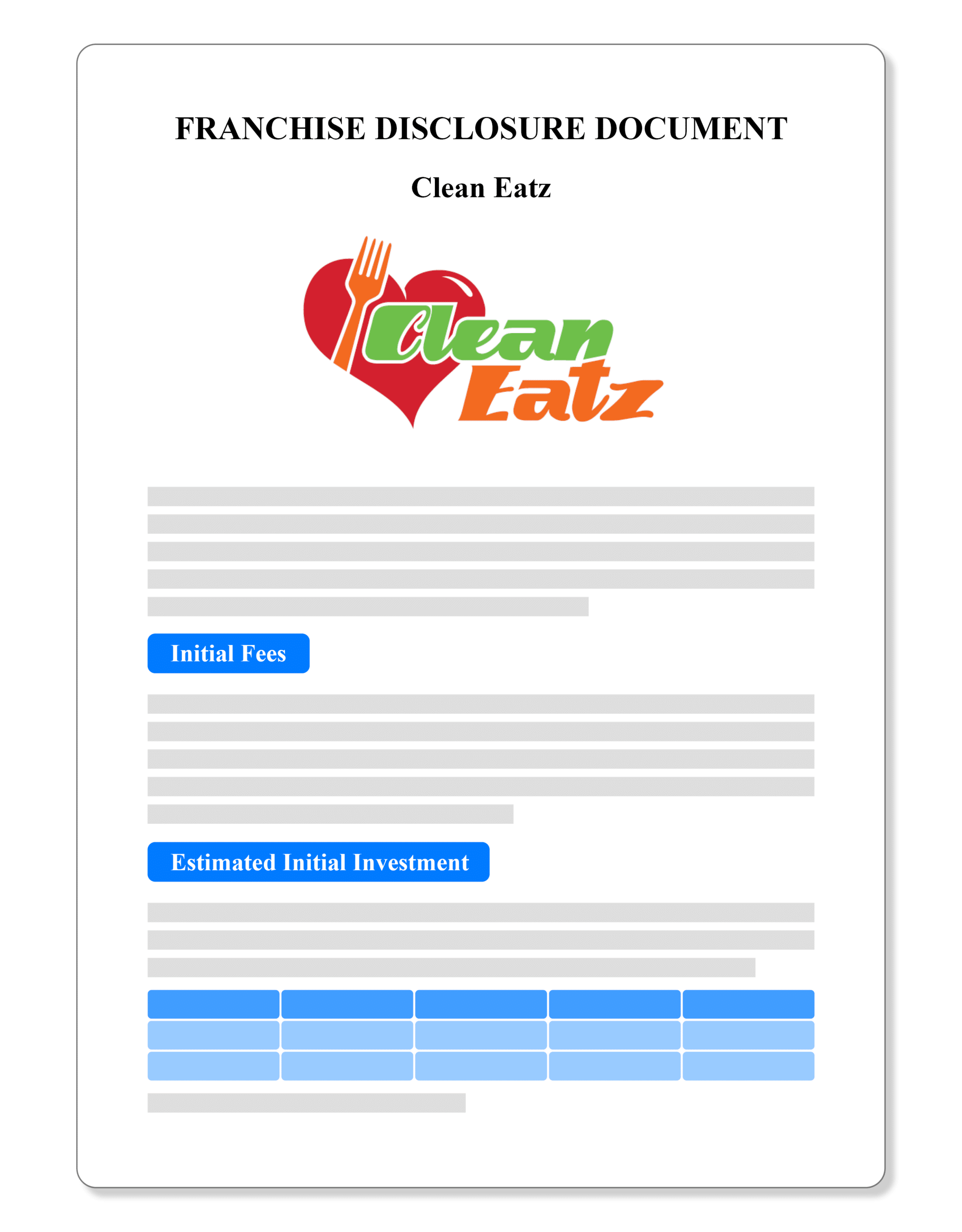 Clean Eatz Franchise Disclosure Document 2022