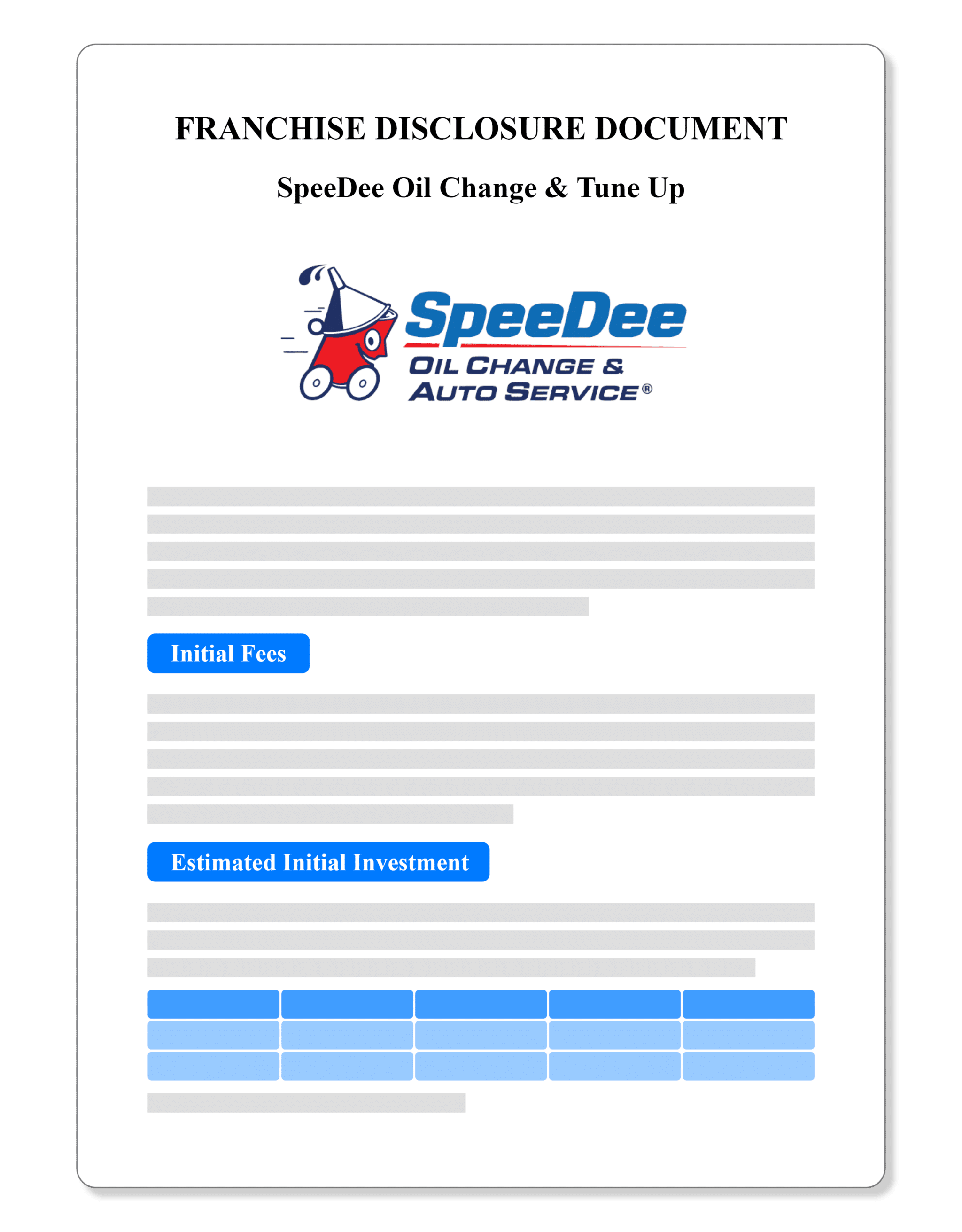 SpeeDee Oil Change & Tune Up Franchise Disclosure Document
