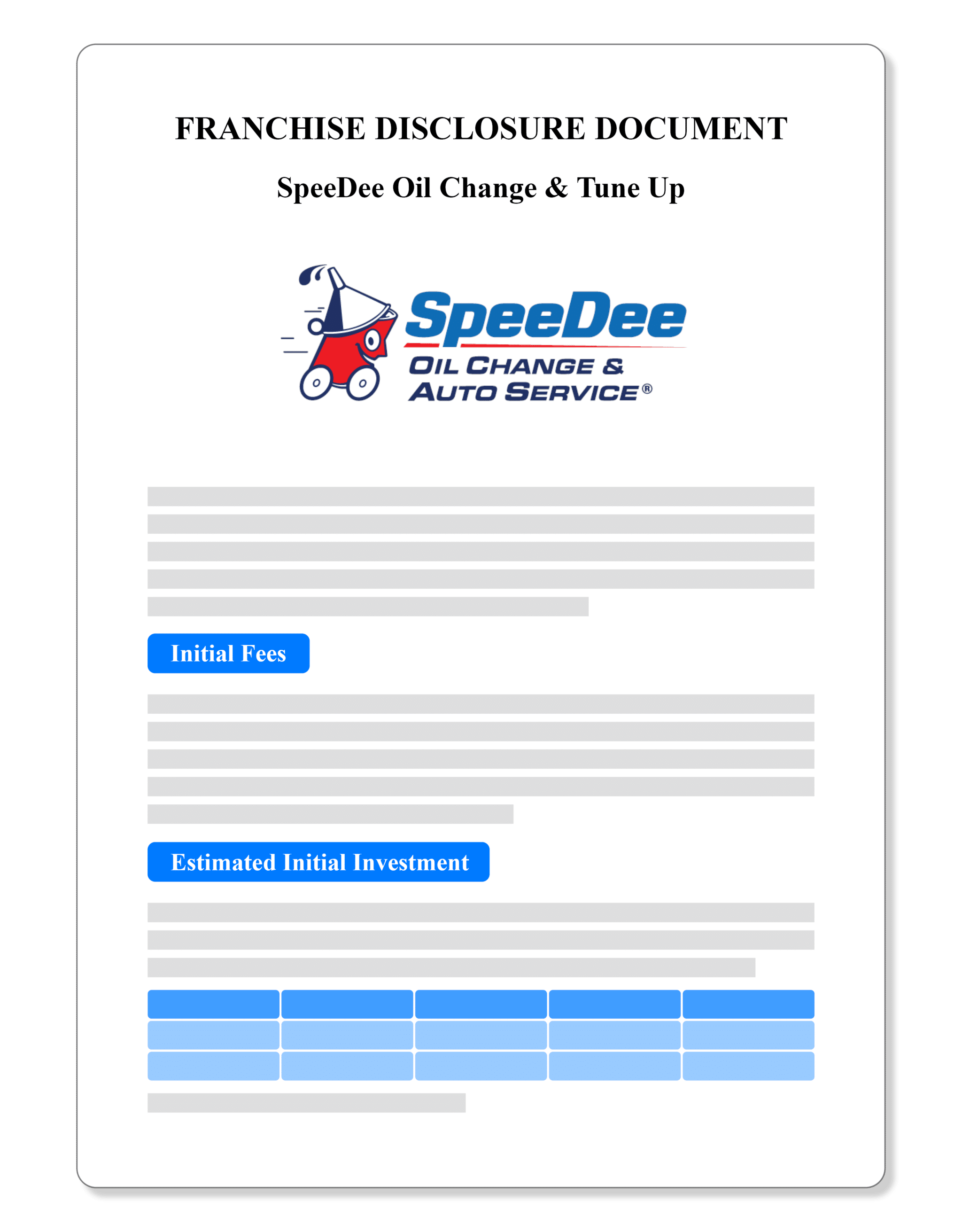 SpeeDee Oil Change & Tune Up Franchise Disclosure Document 2022