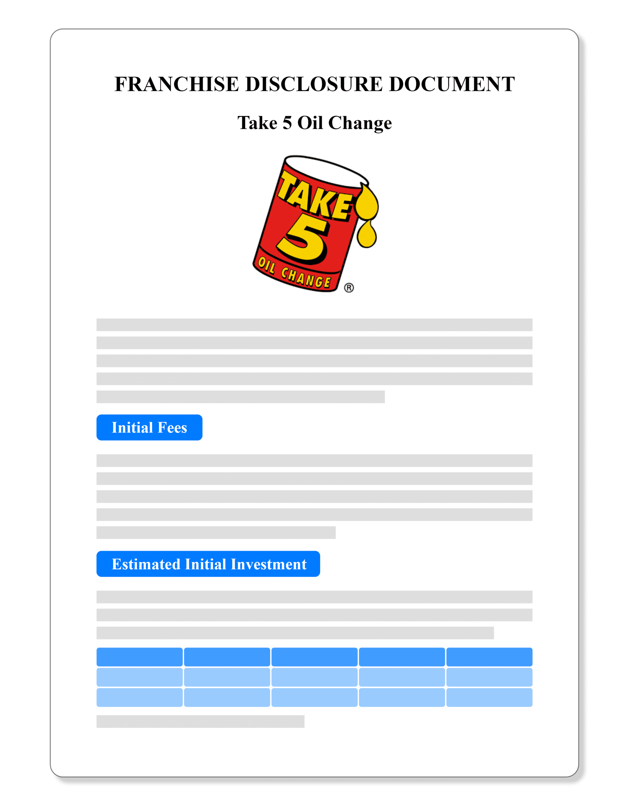 Take 5 Oil Change Franchise Disclosure Document