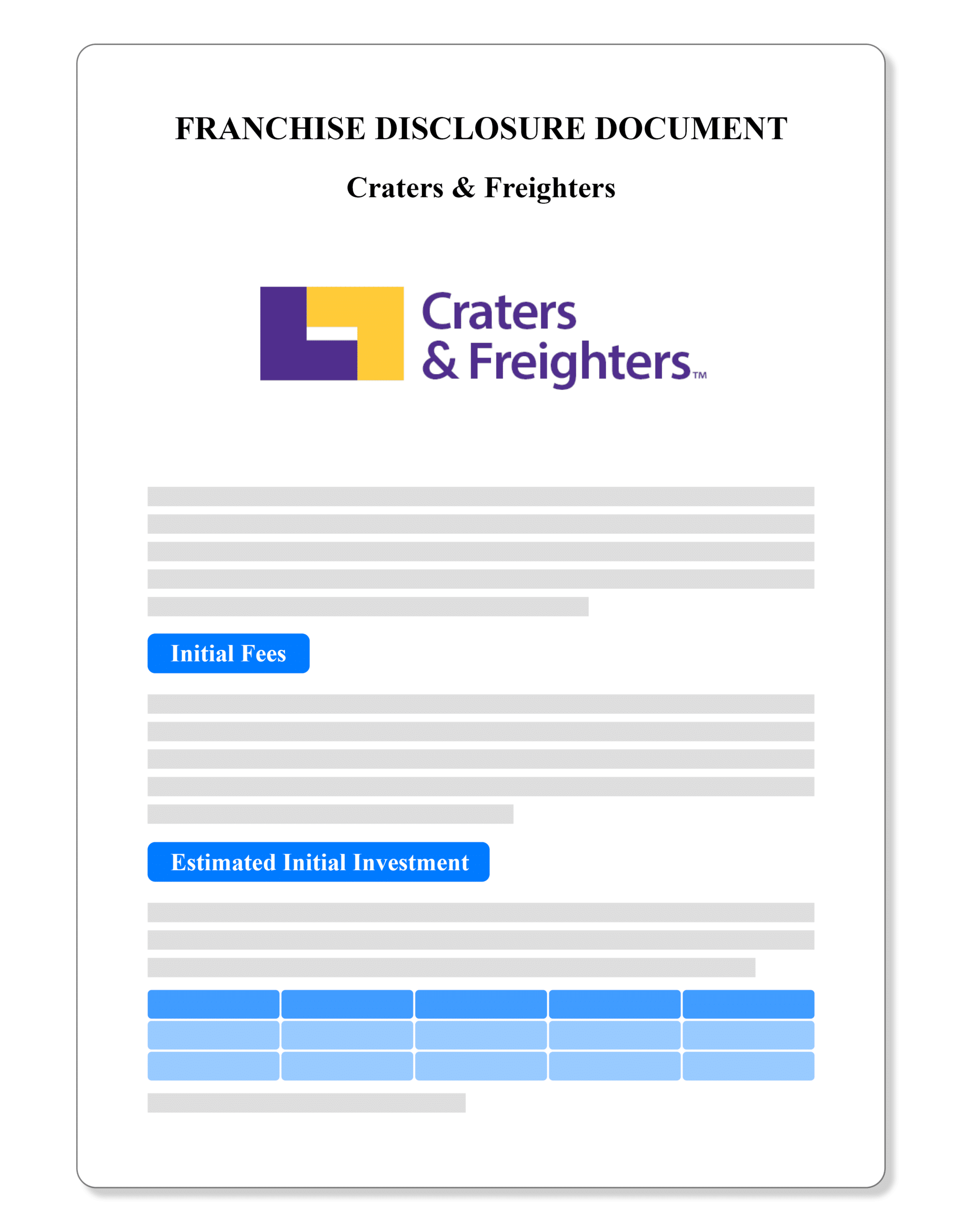 Craters & Freighters Franchise Disclosure Document 2021