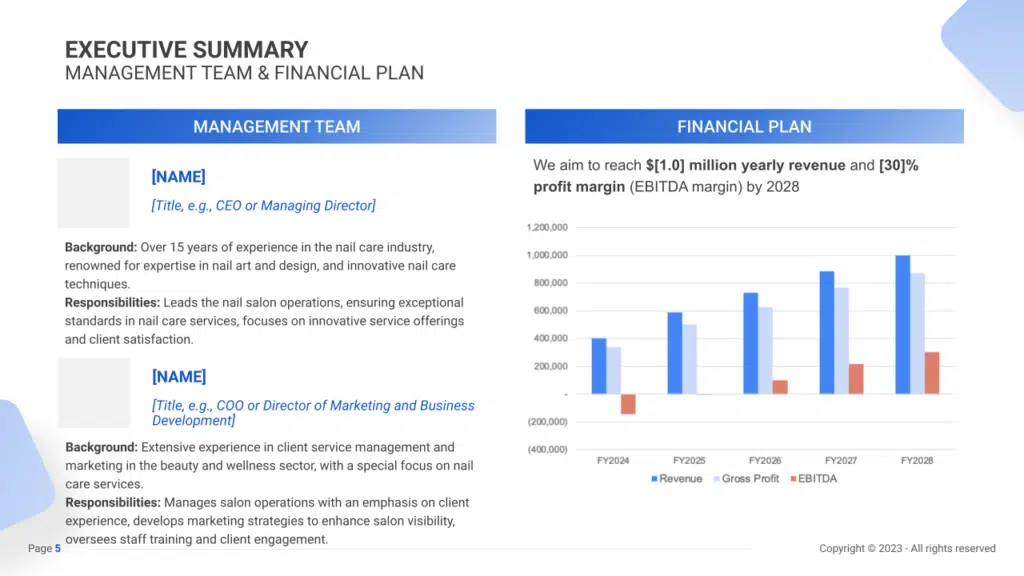 Executive Summary of a Nail Salon Template & Example SharpSheets