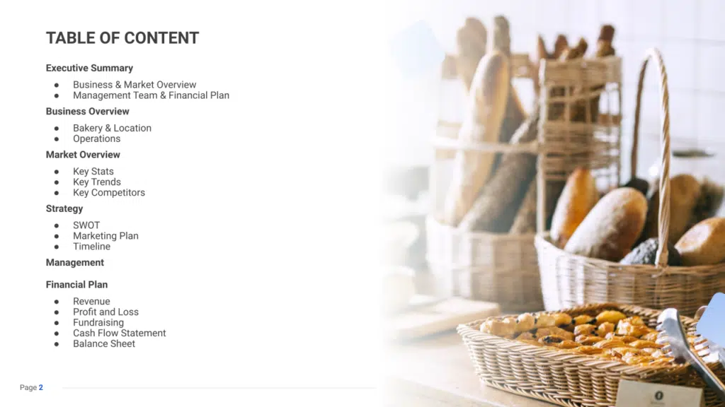 business plan template for a bakery