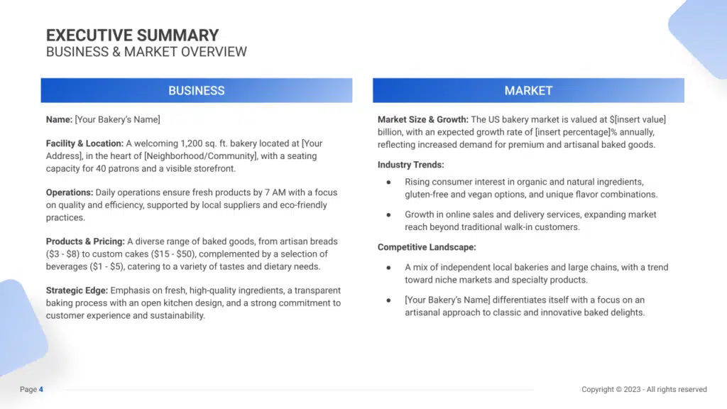 Bakery Business Plan executive summary1