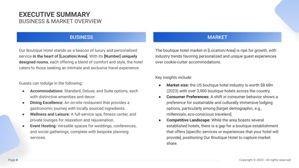 Boutique Hotel Business Plan executive summary1