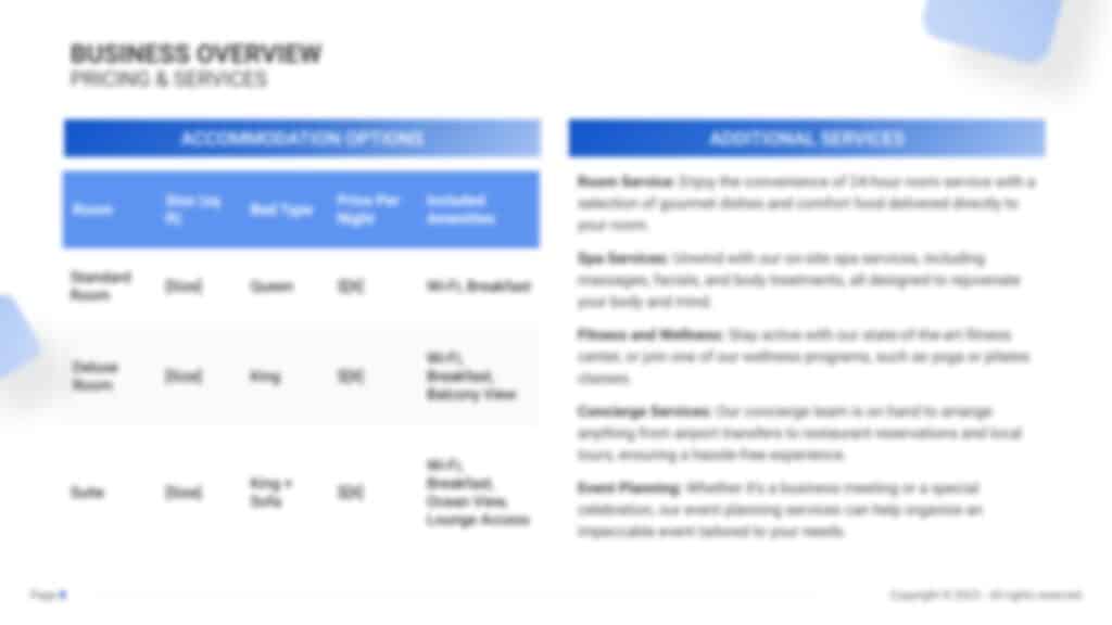 Business Plan_Boutique Hotel pricing
