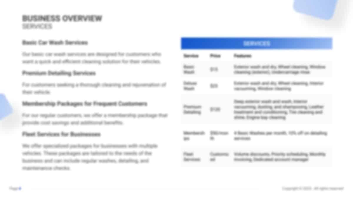 Car Wash Business Plan PDF Example - SharpSheets