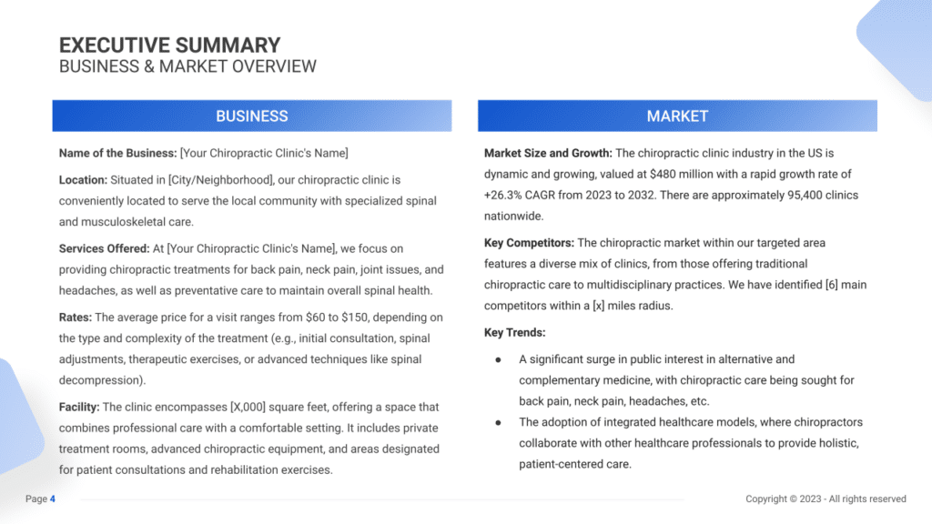 Chiropractic Clinic Business Plan executive summary1