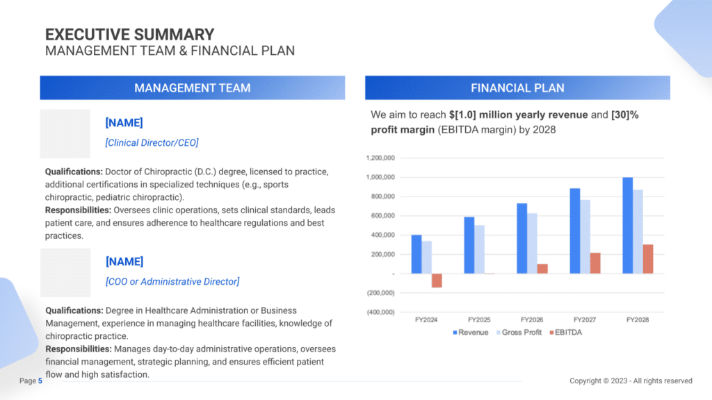 Chiropractic Clinic Business Plan executive summary2
