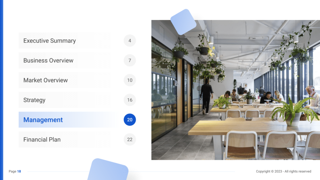 Coworking Busines Plan management