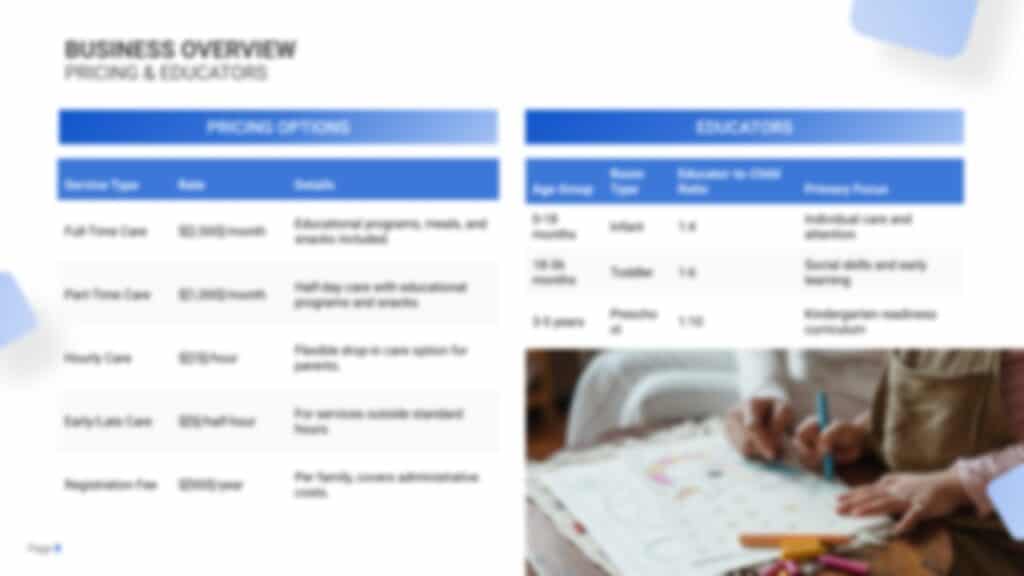 Business Plan_Daycare pricing and educators