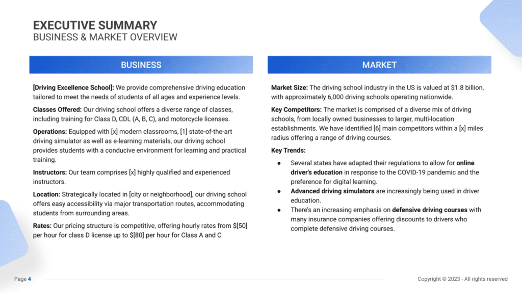 Driving School Business Plan executive summary1