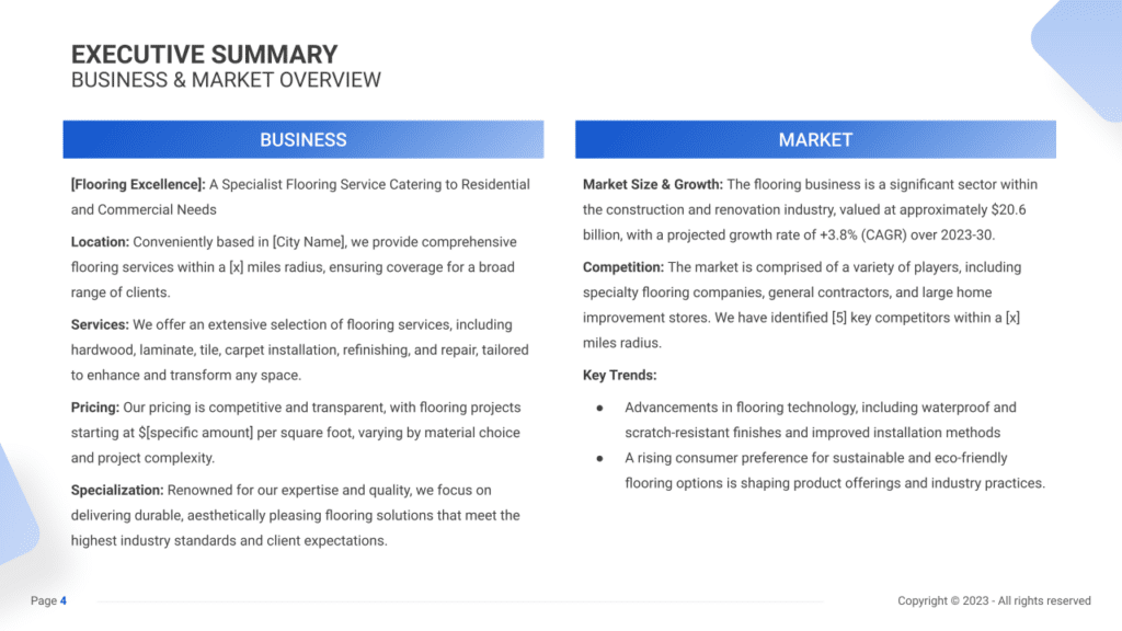 Flooring Business Plan executive summary1