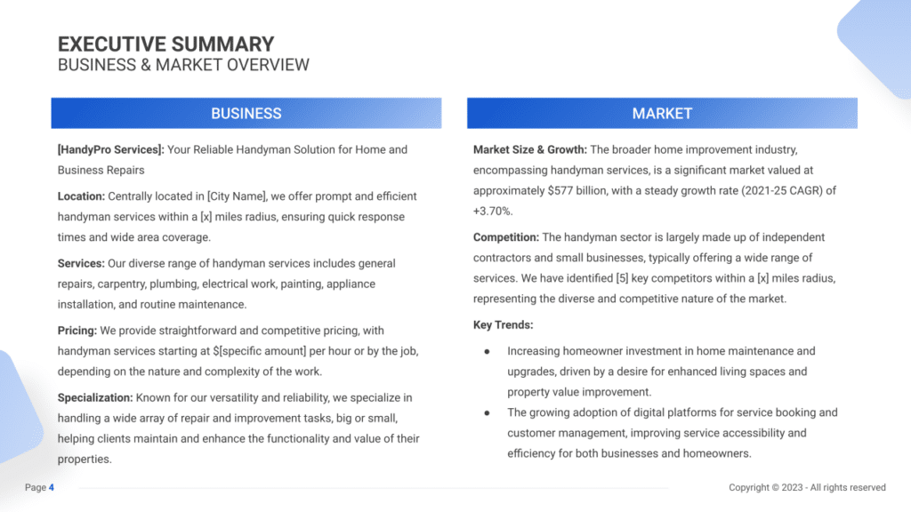 Handyman Business Plan executive summary1