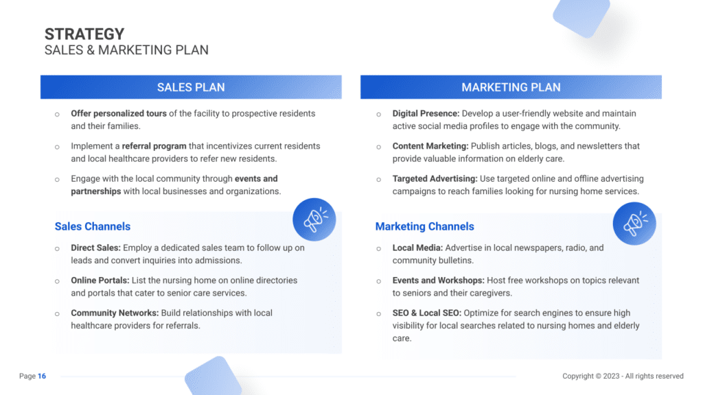 Nursing Home Business Plan marketing plan
