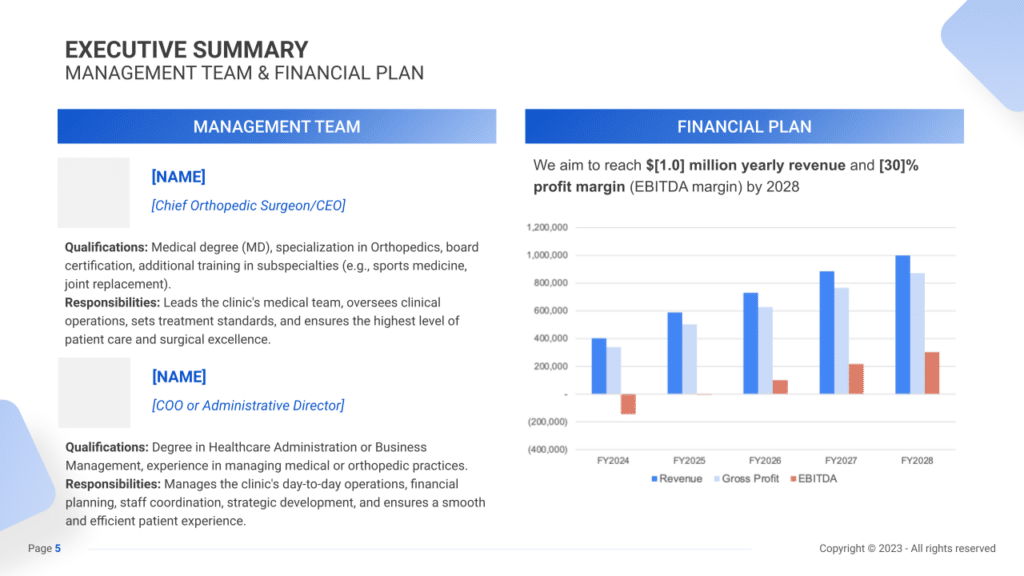 Orthopedic Clinic Business Plan executive summary2