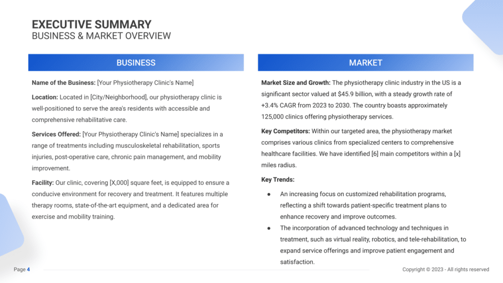 Physiotherapy Clinic Business Plan executive summary1