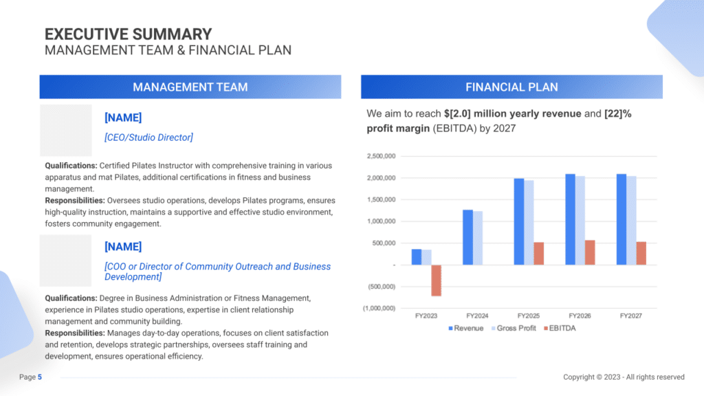 business plan pilates exec summary 2