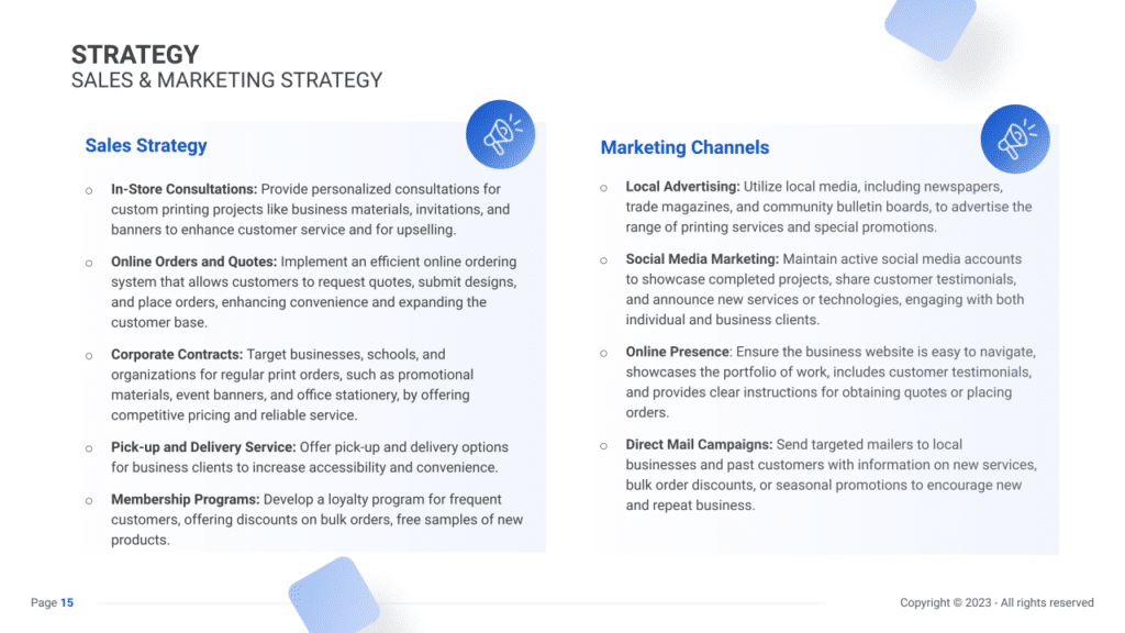 Printing Business Plan marketing plan