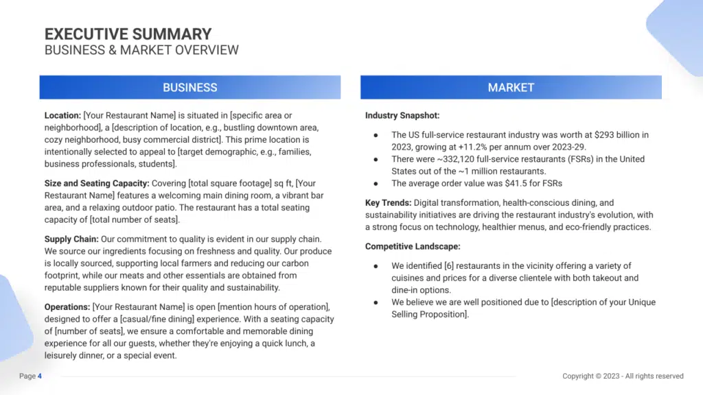 Restaurant Business Plan executive summary1