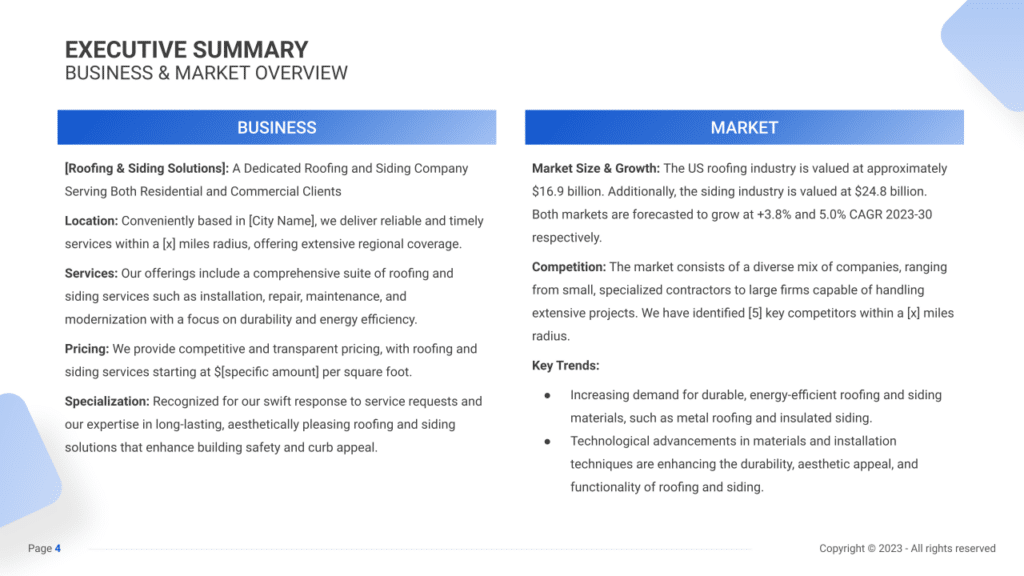 Roofing/Siding Business Plan executive summary1