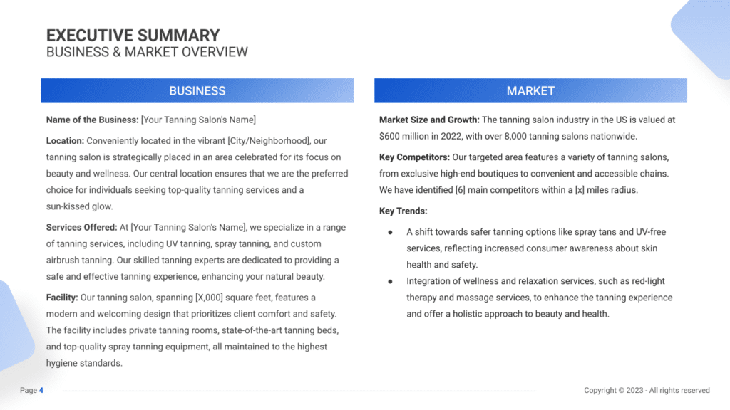 Tanning Salon business plan Executive summary