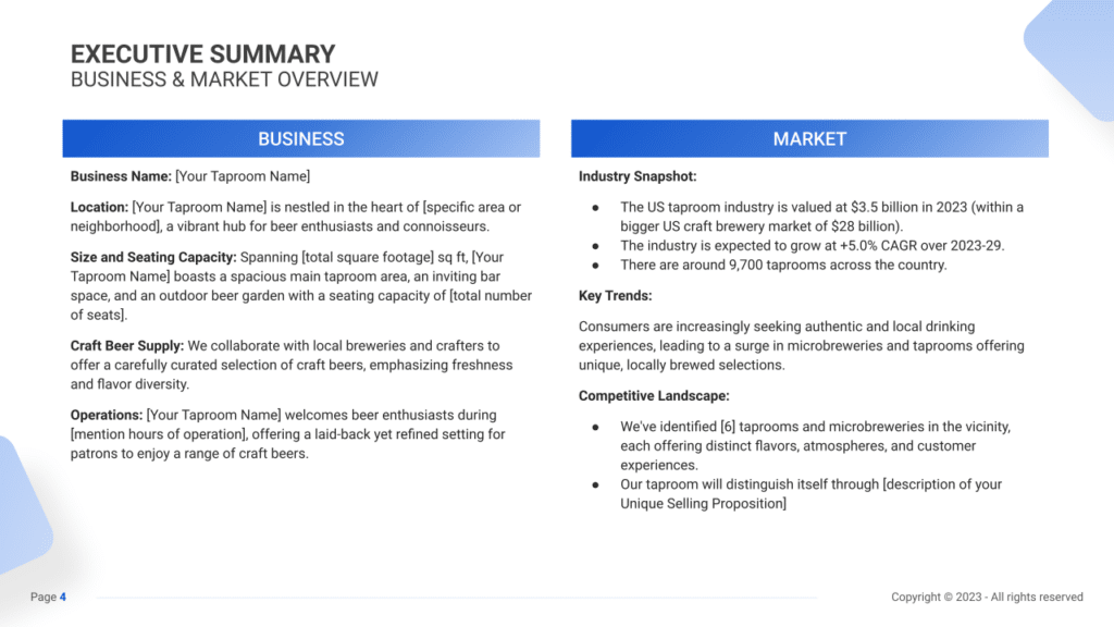 Taproom Business Plan executive summary1