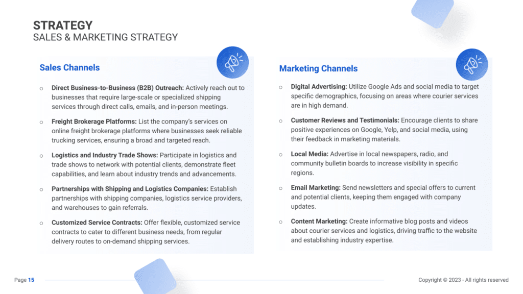 Trucking Business Plan marketing plan