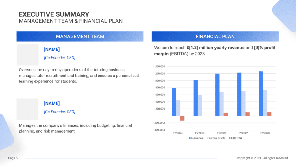 Tutoring Business Plan executive summary