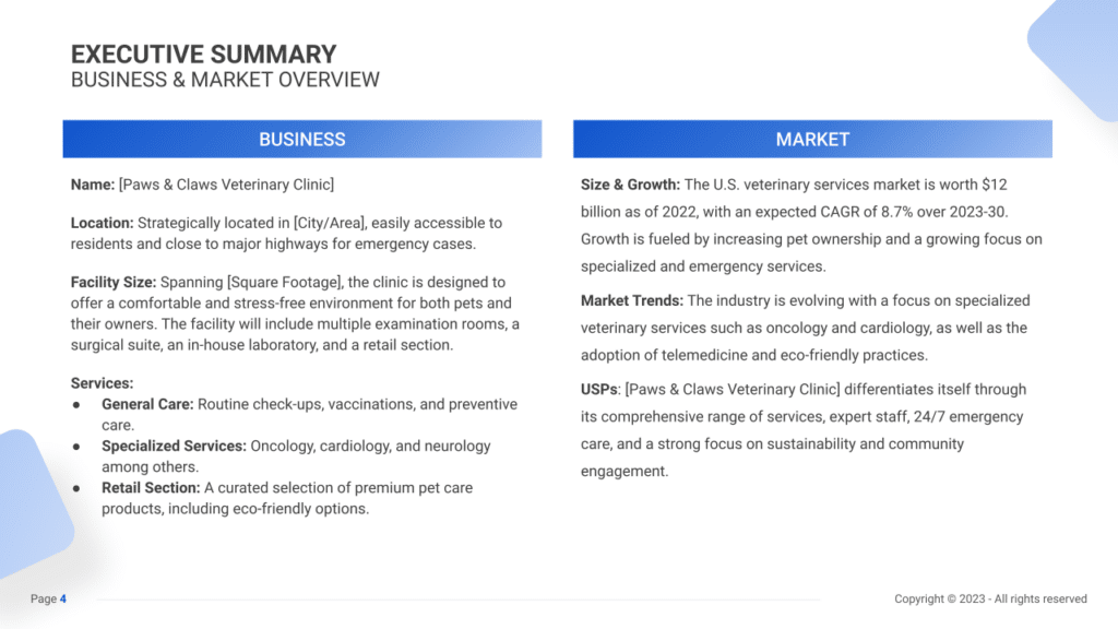 Veterinary Clinic Business Plan executive summary1