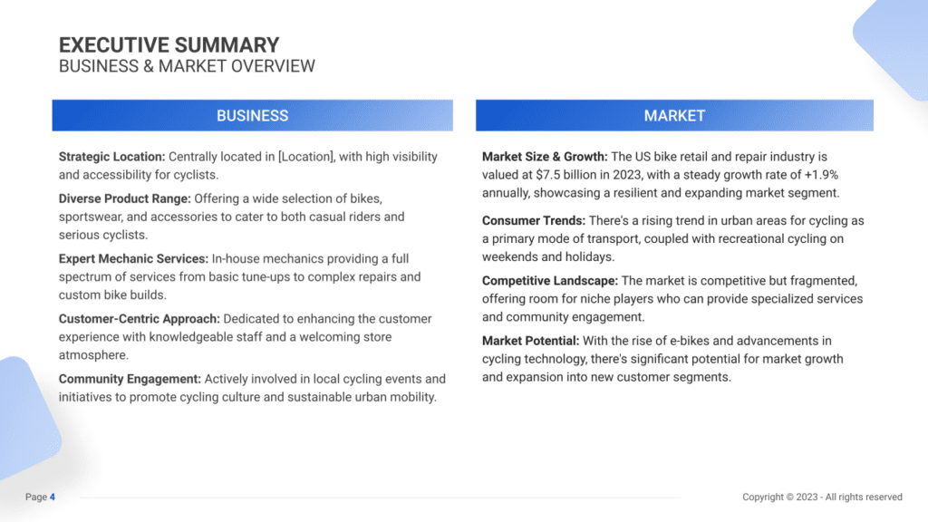 Bike Shop Business Plan executive summary1