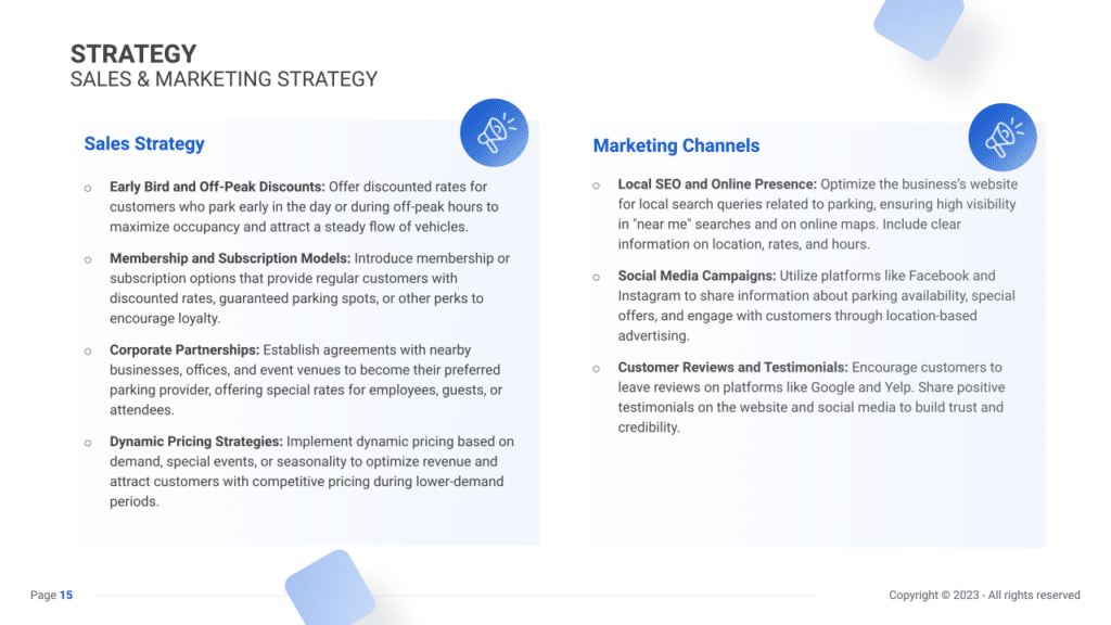 Car Parking Business Plan Marketing plan