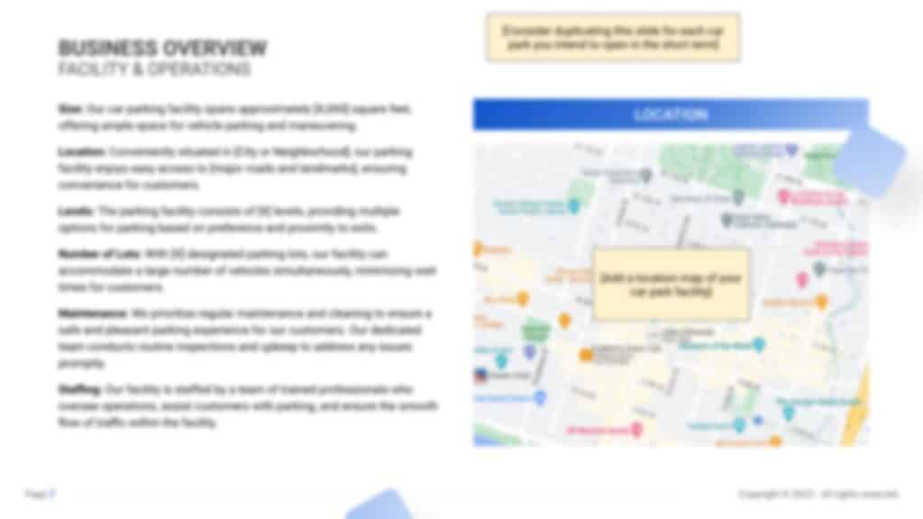 Car Parking Business Plan PDF Example facility and operations