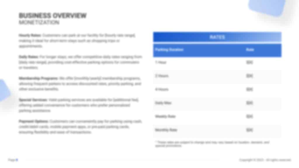 Car Parking Business Plan PDF Example monetization