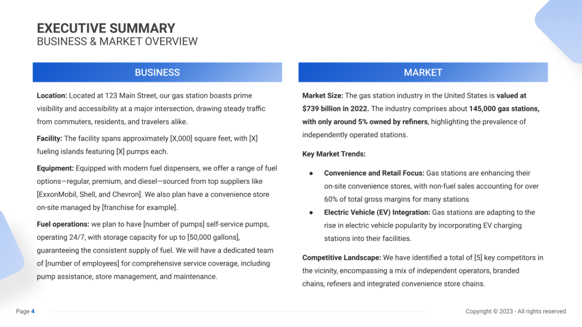 Gas Station Business Plan PDF Example SharpSheets