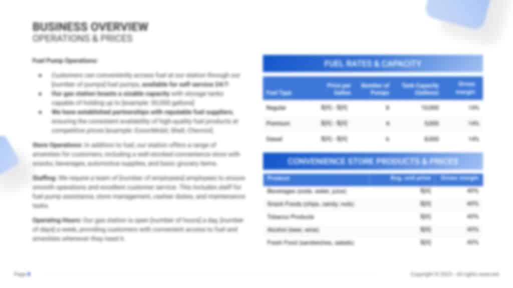 Gas Station Business Plan PDF Example operations and prices