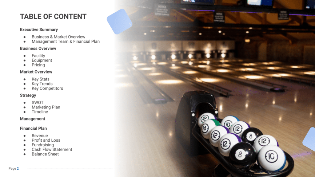 bowling center business plan