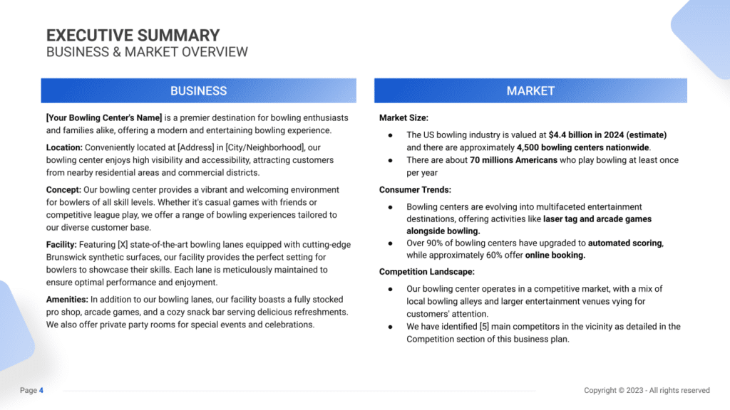 Bowling Center Business Plan exec summary1