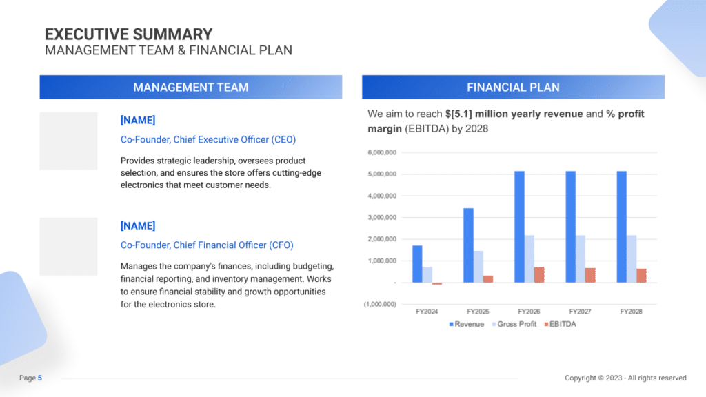 Electronics Store Business Plan exec summary2