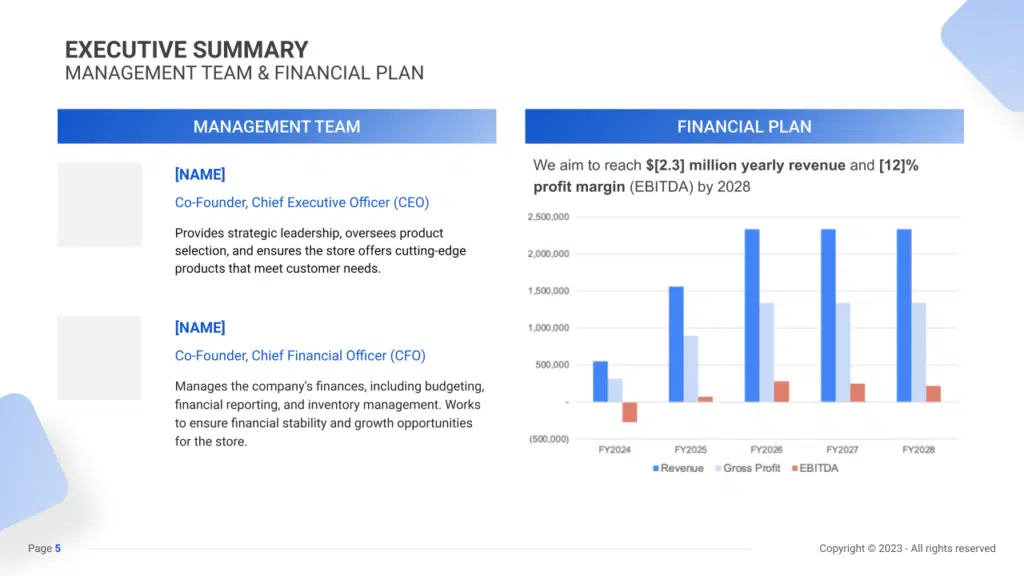 Executive Summary of a Kid’s Clothing Store Template & Example SharpSheets