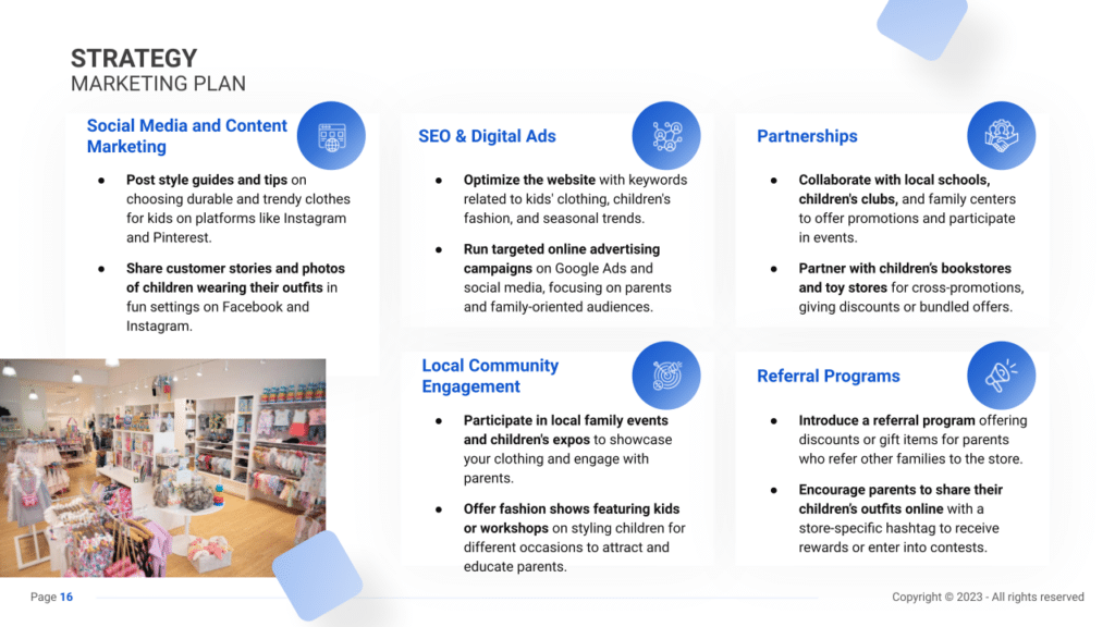 Kid's Clothing Store Business Plan marketing plan
