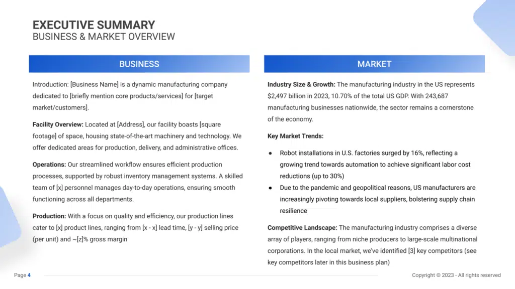 Manufacturing Business Plan exec summary1