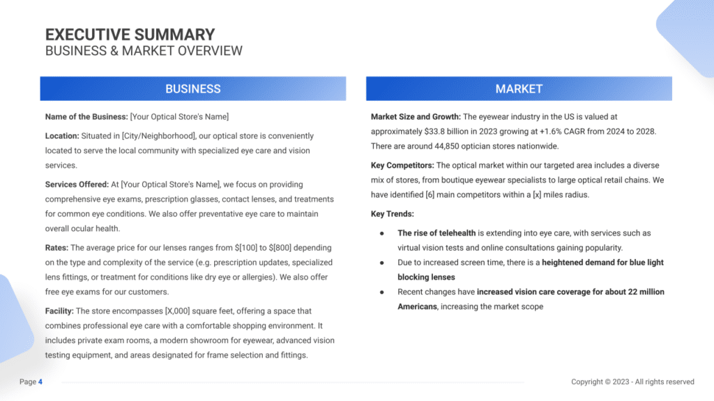Optician Business exec summary1